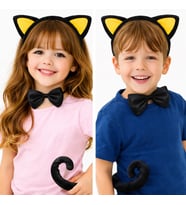 Nessiworld Sarı Kulaklı Kedi Kostüm Seti – Taç Papyon Kuyruk 3 Parça (Krem)