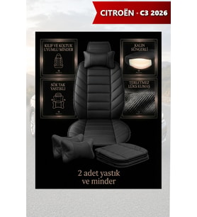 citron c3 2026 Koltuk ve Kılıf uyumlu Yastık Minder Siyah Lüks 2 Minder 2 Yastık