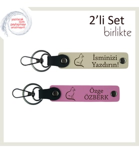 Tatlı Figürlü, Patili Kombin Sevenlere, Kişisel Yazılı Anahtarlık, Sütlü Kahve-Pembe