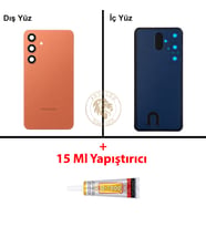 Samsung S24 Plus Turuncu Arka Pil Kapağı Batarya Kapağı Lazer Kesim + B-7000 Yapıştırıcı
