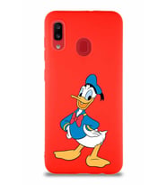 Samsung Galaxy A30 Soft Premier Kapak Donald Duck-C Tasarımlı Silikon Kılıf - Kırmızı (Şeffaf)