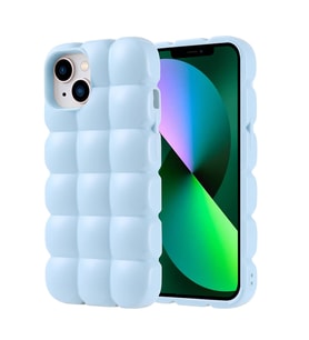 Apple iPhone 14 Uyumlu Kılıf Silikon Parlak Esnek Yumuşak Kabartmalı Zore Dom Dom Kapak (Mavi)