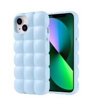 Apple iPhone 14 Uyumlu Kılıf Silikon Parlak Esnek Yumuşak Kabartmalı Zore Dom Dom Kapak (Mavi)