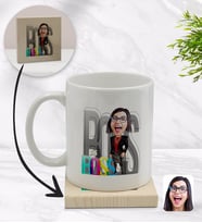 BK Gift Kişiye Özel Kadın Big Boss Karikatürlü Beyaz Kupa Bardak ve Ahşap Bardak Altlığı Hediye Seti - Model 1