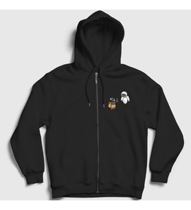 Presmono Unisex Siyah Gift Wall E Eve Fermuarlı Kapüşonlu Sweatshirt 427630tt