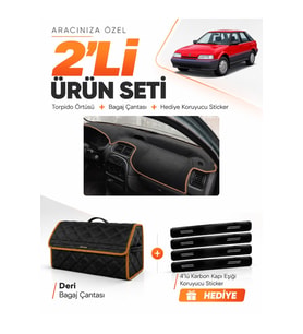 e-biz ROVER 214 (1989-1999) Uyumlu Torpido Örtüsü + Deri Bagaj Çantası - Siyah-Kahverengi - RO001