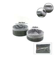 GRİ 2 BOY YUVARLAK BAMBU KENAR ORGANİZER SEPET AHŞAP ALTLIK - BEZLİ ÇAP=22X24CM (5365)