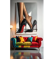 TOPUKLU AYAKKABI GİYEN KADIN Ev Duvar Salon Güzellik Salonu Ofis Dükkan Dekarasyon Kanvas Tablo (Çok Renkli)