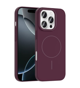 Apple iPhone 16 Pro için Magsafe ile uyumlu Kılıf Lansman Sert Silikon Ruby Kapa (Mürdüm)