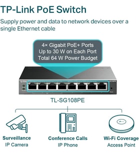 TL-SG108PE, 8 Port Gigabit / 4 Port POE Smart Switch