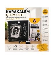 DreamArt Galery Profesyonel Karakalem Çizim Seti 20X20 cm 50 Yaprak Eskiz Defteri + 8'li Dereceli Çizim Kalemi (Hb-8b) + Silgi +