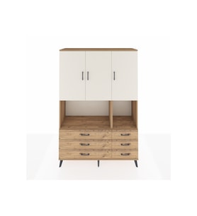 Hyperion Dolap 6 Raflı 6 Çekmeceli 3 Kapaklı 132x44x195 Çam-Aytaşı/Çam