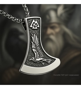 voyageaccessory Çift Taraflı Kullanım Viking Kurt Motifli Parlak Metal Balta Kolye