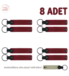 Kurumsal Eğitimcilere Teşekkür Hediyesi, 8'li Set, Kişiye Özel Yazılı Anahtarlık, Kırmızı & S Kahve