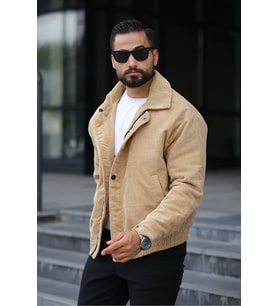 UNİSEX Kadife Baharlık Vinatage Oversize  Ceket (Krem)