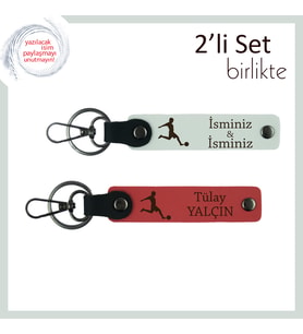 Futbol Topuna Vuruş Desenli Hediyelik, Erkek Çocuğa Kalıcı İsim Yazılı Anahtarlık, Beyaz-Nar Çiçeği