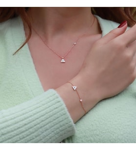 Üçgen Figürlü Zirkon Taşlı Mine İşli Rose Gold Kaplama Gümüş Set