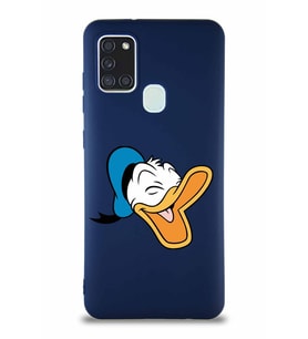 Samsung Galaxy A21S Soft Premier Kapak Donald Duck-E Tasarımlı Silikon Kılıf - Lacivert (Şeffaf)