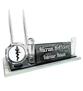 Sentez Veterinere Hediye Masa İsimliği Ofis Aksesuarı Masa Üstü İsimlik (Gümüş Gri)