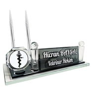 Sentez Veterinere Hediye Masa İsimliği Ofis Aksesuarı Masa Üstü İsimlik (Gümüş Gri)