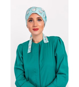 Yeşil Diş Desenli Doktor Hemşire Hastane Aşçı Medikal Cerrahi Tesettür Bone