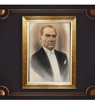 Özel Seri Paspartulu Çerçeveli Atatürk Tablo l640 (Gold)