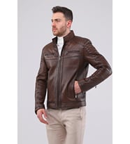 Erkek Hakiki Deri Spor Mont (Kahverengi)