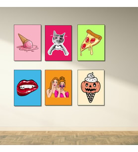 Eğlenceli İllüstrasyon Dönem Kombini 6'lı Poster Seti - 15x21 Çerçevesiz Mutfak ve Genç Odası Duvar Sanatı