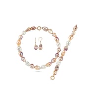 Multicolor Doğal Barok İnci Kolye Bileklik Küpe Üçlü Set (Rose)