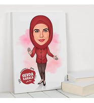 Başörtülü Hanımlara Özel Karikatürlü Kanvas Tablo