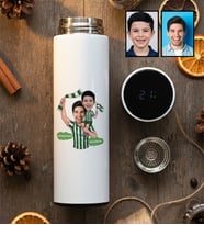Kişiye Özel Karikatürlü Yeşil Beyaz Baba Oğul Filtreli Dijital Göstergeli Termos Babalar Günü Hediyesi