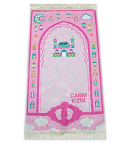 İsme Özel İşlemeli Dijital Baskılı Çocuk Seccadesi Pembe
