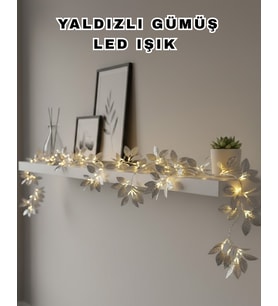 Yaldızlı Gümüş Yaprak LED Işık Pilli Dekoratif Ortam ve Yılbaşı Aydınlatması