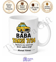 Baba Taksi 7/24 Yazılı Komik Kupa Bardak Babalar Günü Hediyesi