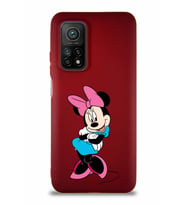 Xiaomi Mi 10T Soft Premier Kapak Minnie Mouse-D Tasarımlı Silikon Kılıf - Mürdüm (Şeffaf)