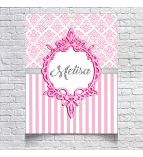 Pembe Damask Desenli Doğum Günü Afişi 35X50 cm