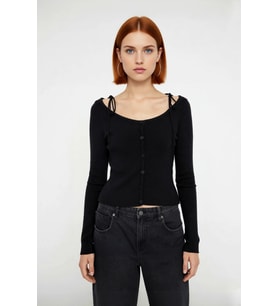 Kadın Fitted Düşük Kol Uzun Kollu Kayık Yaka Crop İnce Triko Hırka Siyah Modern Basic Şık Kombinler