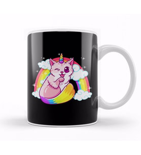 Rainbow Meowgical Caticorn Majestic Cat Unicorn Kupa Bardak Porselen