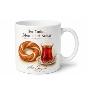 Gurbetçiye Hediye İsimli Simit Çay Temalı Baskılı Kupa Bardak Özel Tasarım