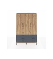 Arges Dolap 5 Raflı 6 Çekmeceli Tek Askılı 132x30x195 Çam-Çam/Antrasit