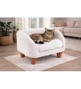 Peluş Kedi Koltuğu Yumuşak Kedi Yatağı Köpek Koltuğu (Beyaz, Standart)