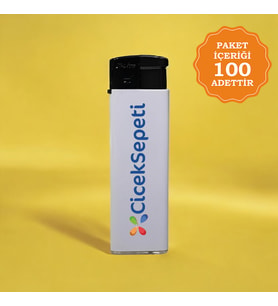 Kendin Tasarla Firmalara Özel Logo İsim Basklı Promosyon Çakmak 100 Adet (Beyaz)