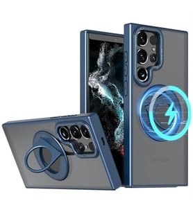 Coverzone Samsung Galaxy S24 Plus ile uyumlu K?l?f 360� D�nen MagStand K?l?f Y�z�kl� Parmak Ge�meli Stand olabilen 2mm �?k?nt? Kamera Koruma MagSafe ile uyumlu Matte Ring Kapak Dark Blue