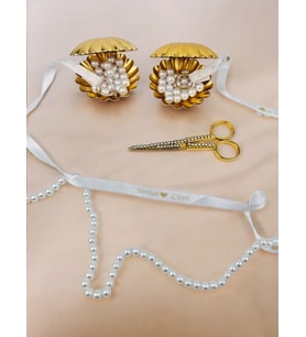 Brina İstridye Yüzüklük ve Söz Makası Seti (Gold)