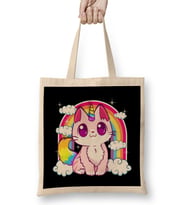 Cute Unicorn Cat Adorable Smiling Rainbow Kitty Bez Çanta Uzun Saplı