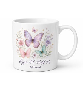 Kelebek Desenli Şık Tasarım Baskılı Kupa Bardak Hediye Porselen Mug