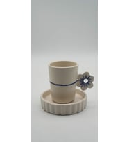 Çiçek Kulp Tek Çizgi Fincan Mug (Lacivert)