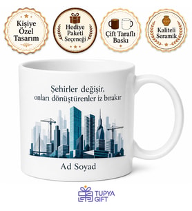 Kentsel Dönüşüm Uzmanına Yenilenen Şehir Modern Binalar Kupa Bardak Hediye