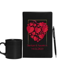 Sevgililer Gününe Özel Siyah Defter Kalem & Varil Kupa Hediye Seti 36