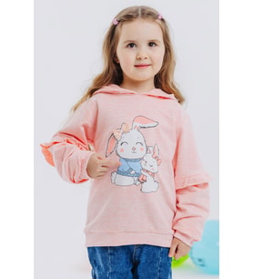 Breeze Kız Çocuk Sweatshirt Tavşancık Baskılı 1.5-5 Yaş, Somon Melanj
